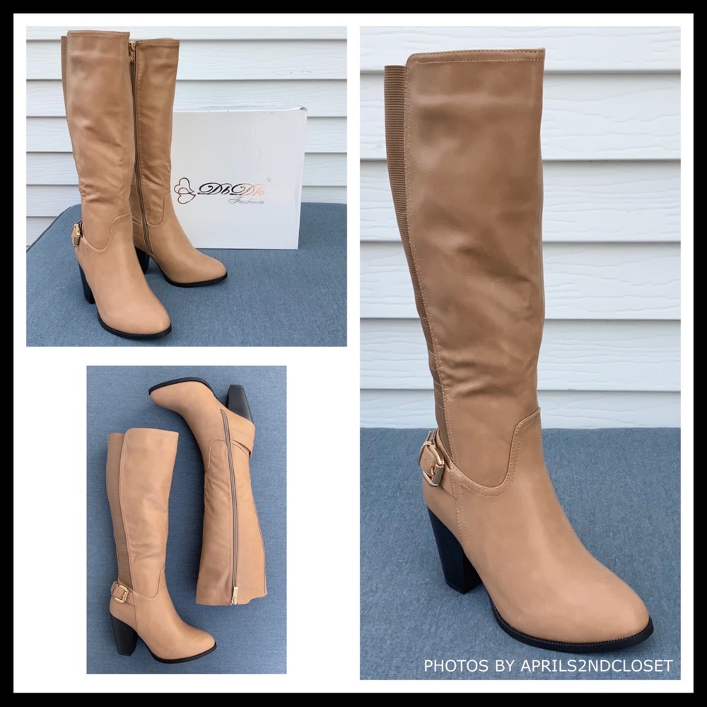 TALL KNEE HIGH FAUX LEATHER HEELED BUCKLE BOOT A2C - Picture 4 of 8